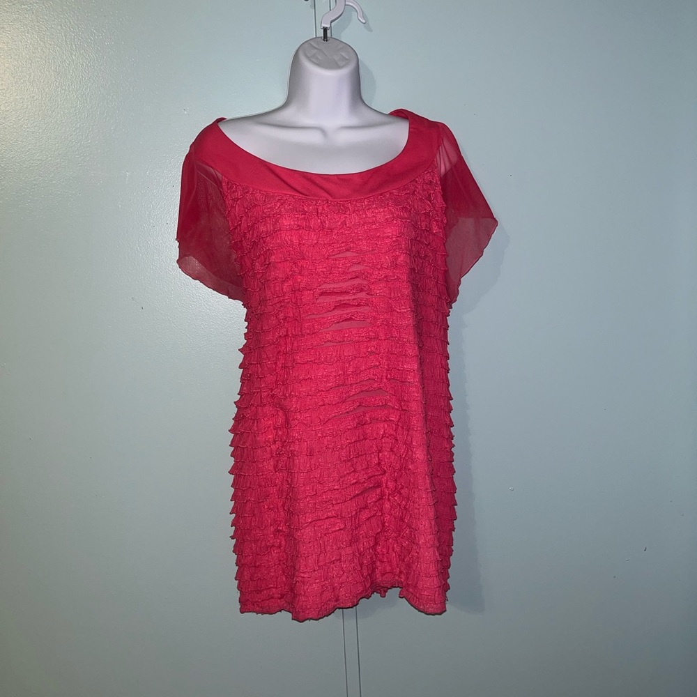 New Directions Blouse Pink Ruffles Sheer Flowy‎ Sleeves Size 2X